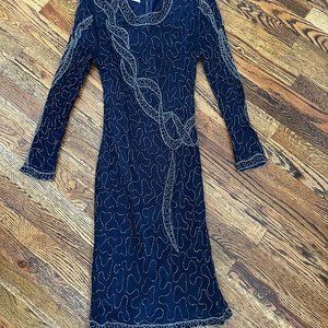 Swee Lo New York Vintage 100% Silk Blue Sequin Lightening Bolt MIDI dress